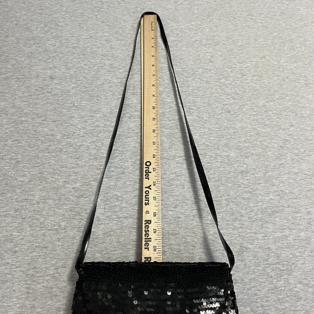 Vintage Frederico Leone Black Sequin Small Evening Bag Clutch Strap Holiday - Picture 10 of 11